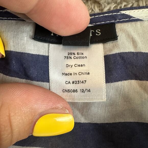 Talbots Silk Navy Blue White Semi-sheer Lighweight Kaftan Poncho Tunic Top S - Picture 7 of 9